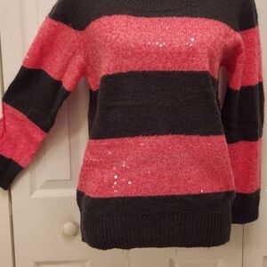 J. Crew Striped Pink and Charcoal Women's Sweater With Sequins